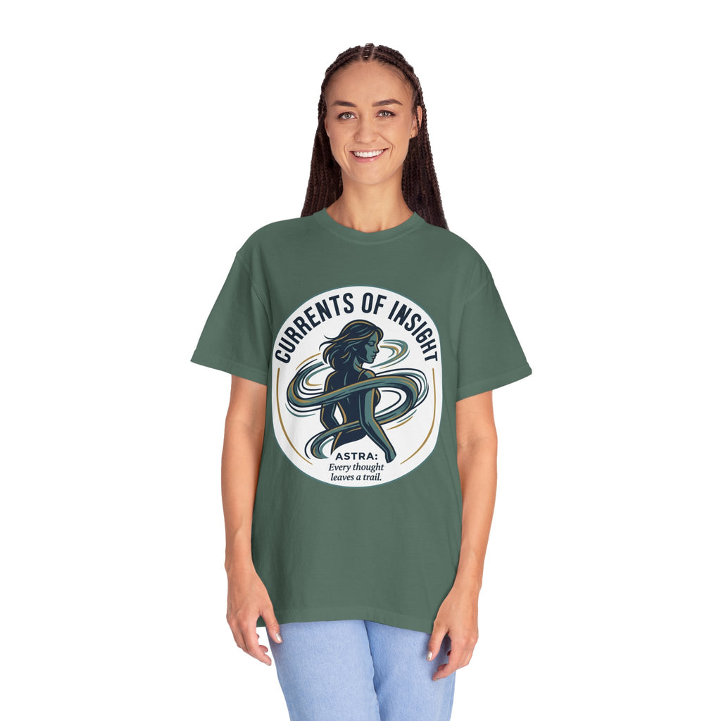 Power Runs Black Currents of Insight T-Shirt — 'Astra: Every thought leaves a trail' Graphic Tee by Power Runs Black