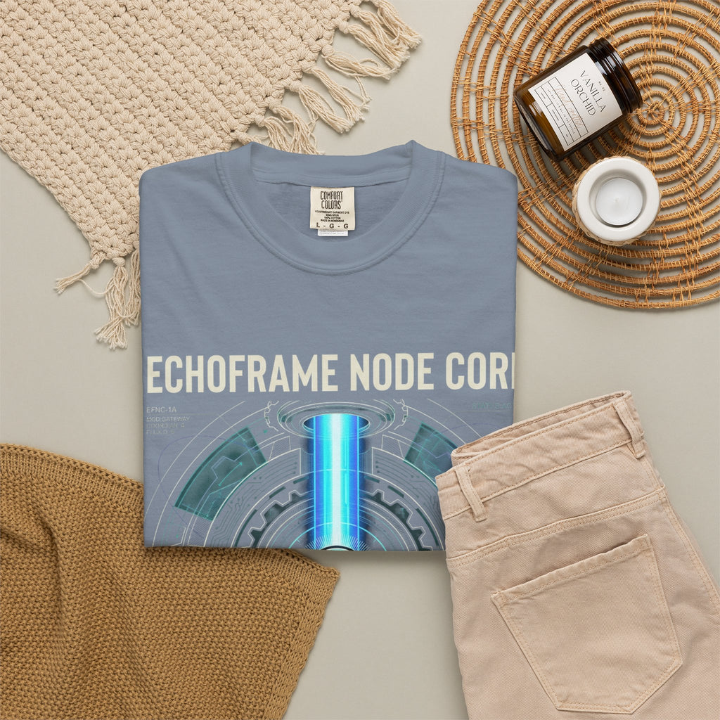 Power Runs Black PRB Echoframe Node Core T-Shirt — Futuristic Tech Graphic Tee by Power Runs Black