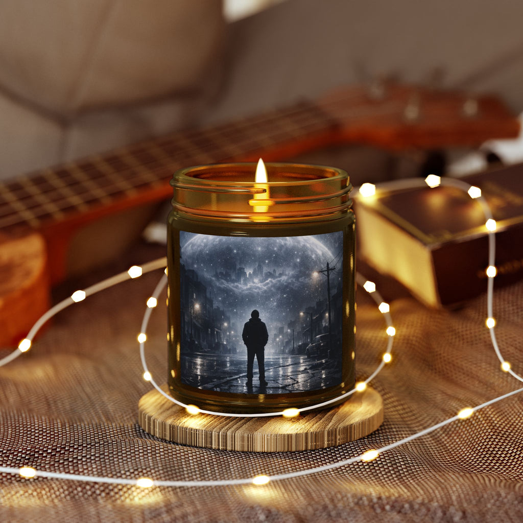 PRB Lone Figure Under Moonlight Candle | Coconut Apricot Wax Jar by Power Runs Black