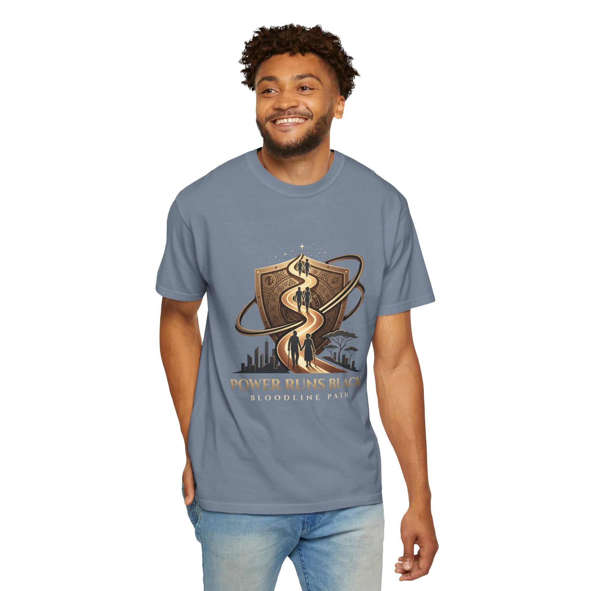 PRB Shield City Skyline Graphic T-Shirt | Serpent Emblem Streetwear Tee by Printify