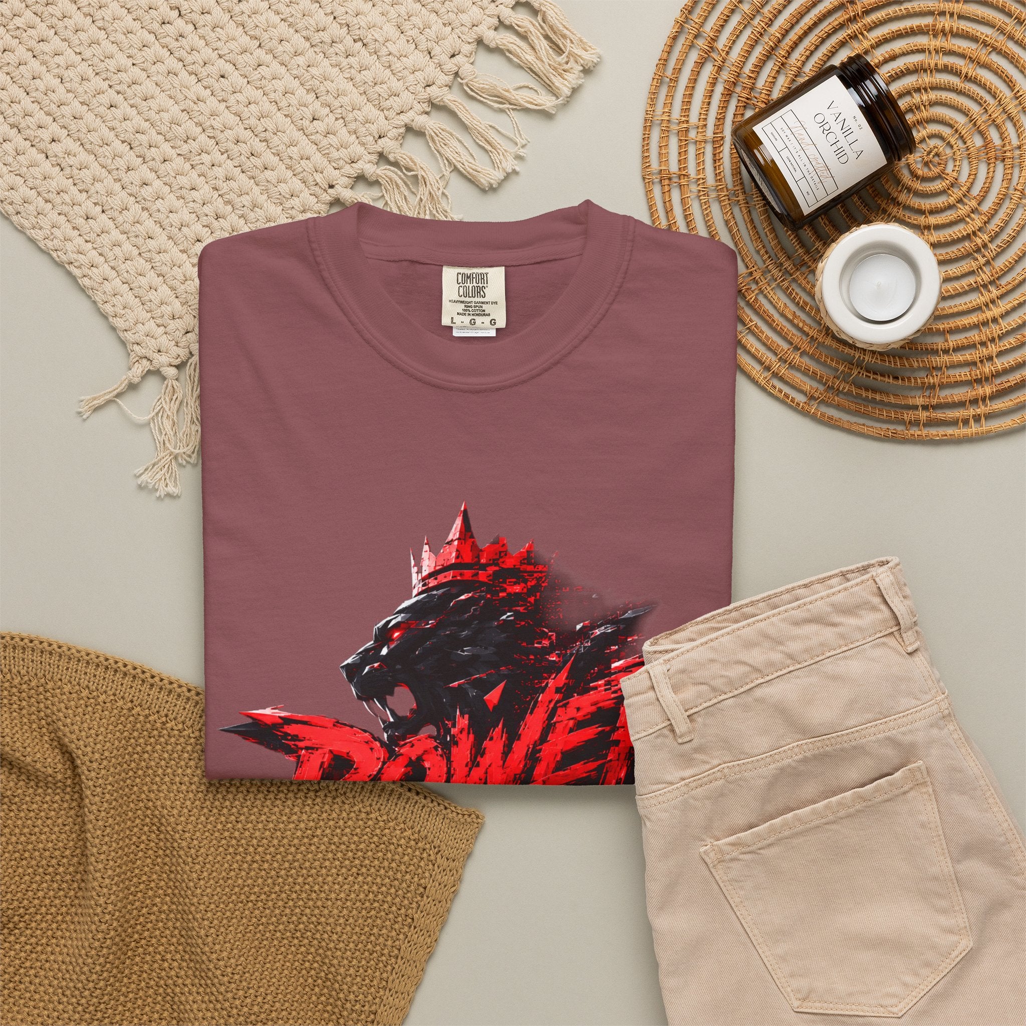 Power Runs Black T-shirt | Wolf Silhouette, Red Black Graphic Tee by Power Runs Black