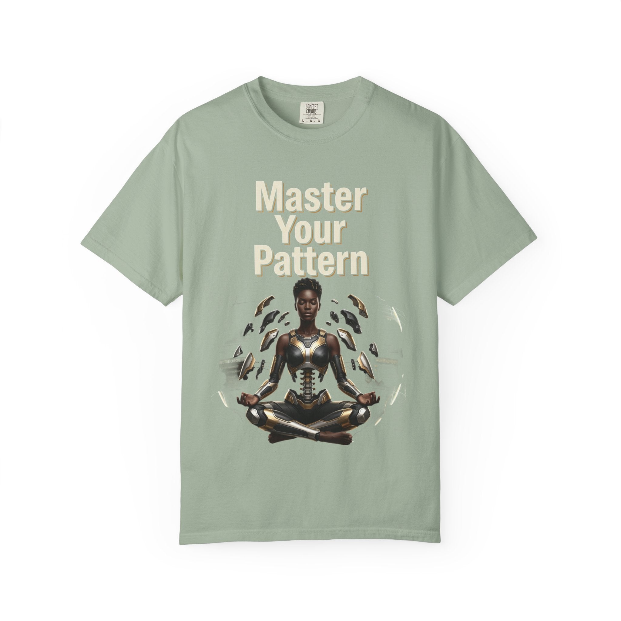 Printify PRB Master Your Pattern T-Shirt | Meditative Black Figure, Gold Accents - T-Shirt