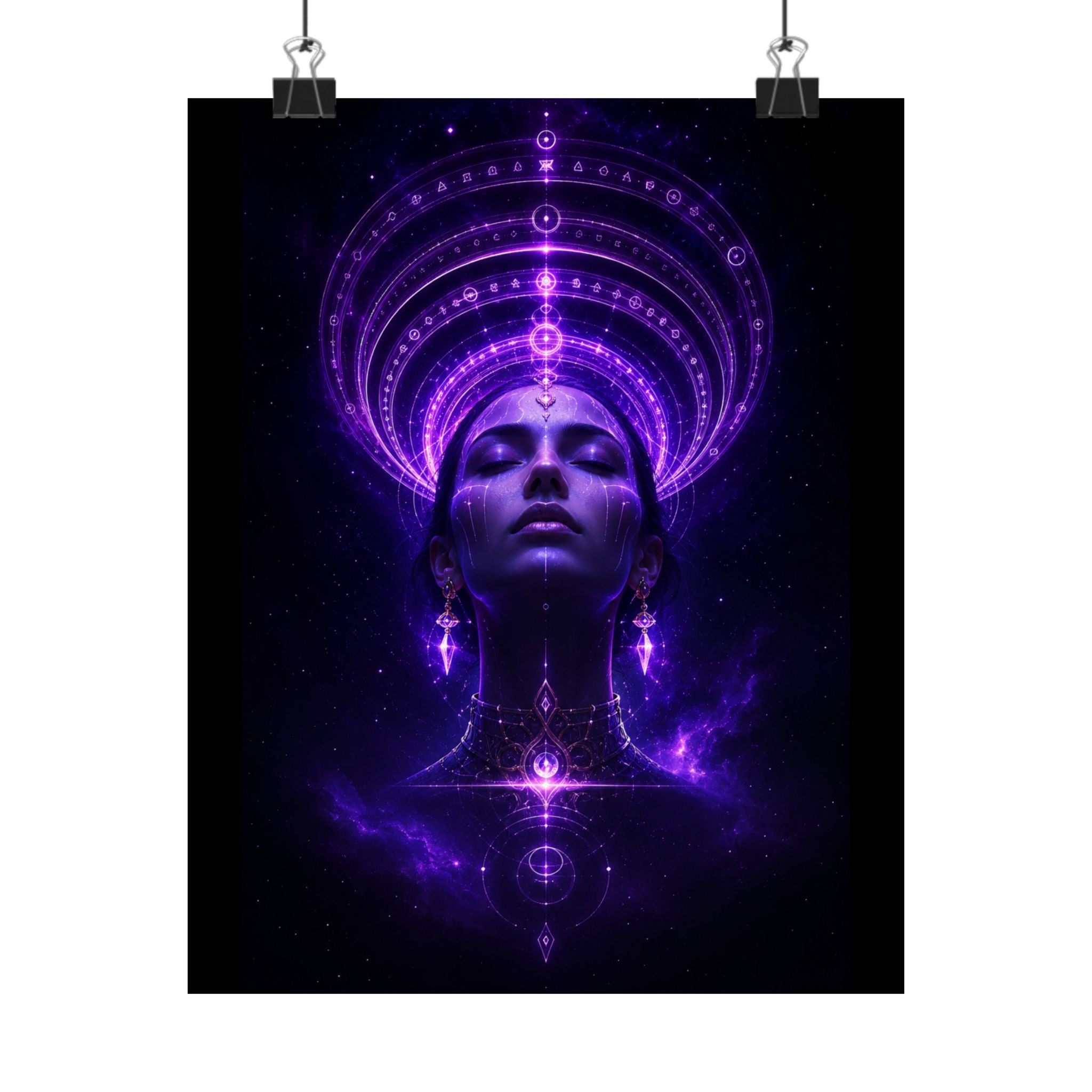 Power Runs Black Cosmic Goddess Poster — Purple Spiritual Wall Art Matte Vertical Print by Power Runs Black