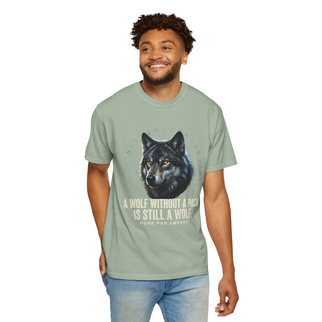 PRB Wolf Graphic T-Shirt — "A Wolf Without a Pack Is Still a Wolf" Inspirational Tee by Printify