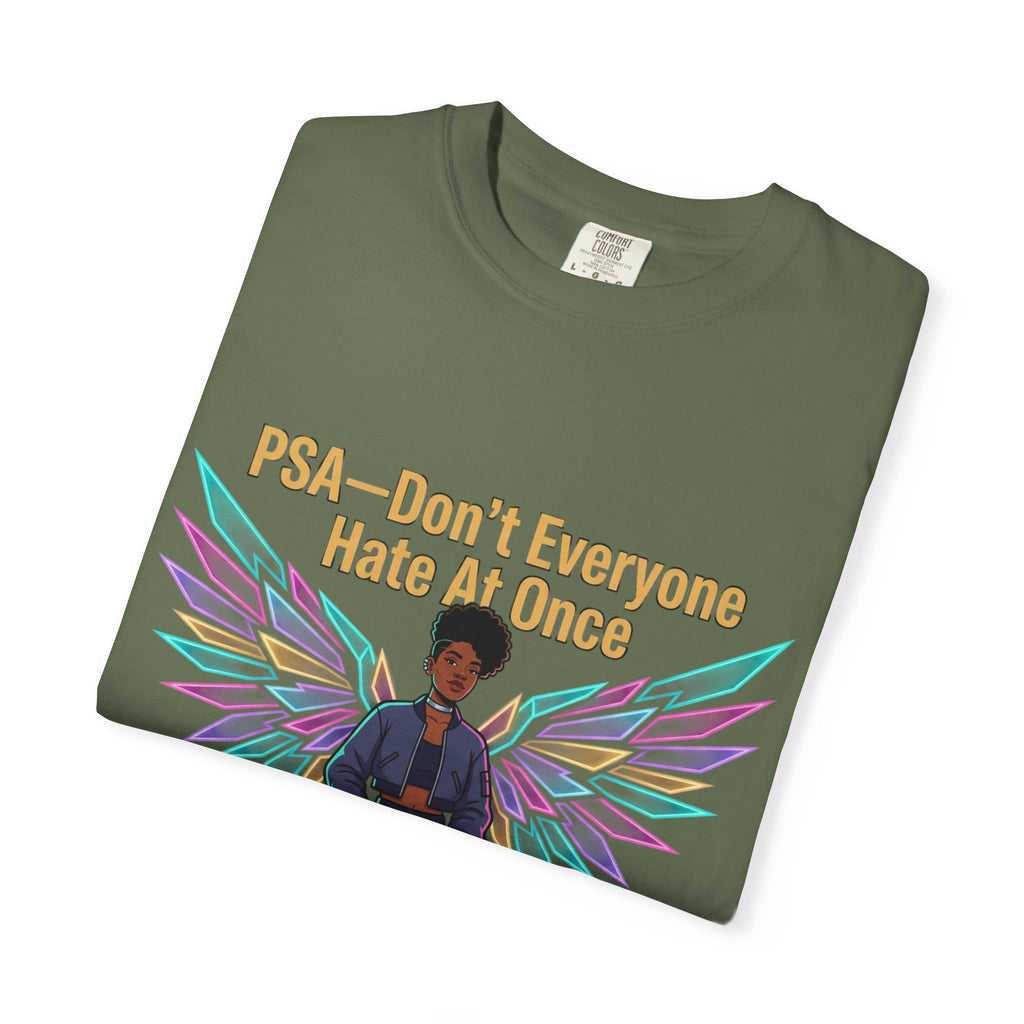 T-Shirt — PSA “Don't Everyone Hate At Once” Angel Wings Graphic Tee by Printify