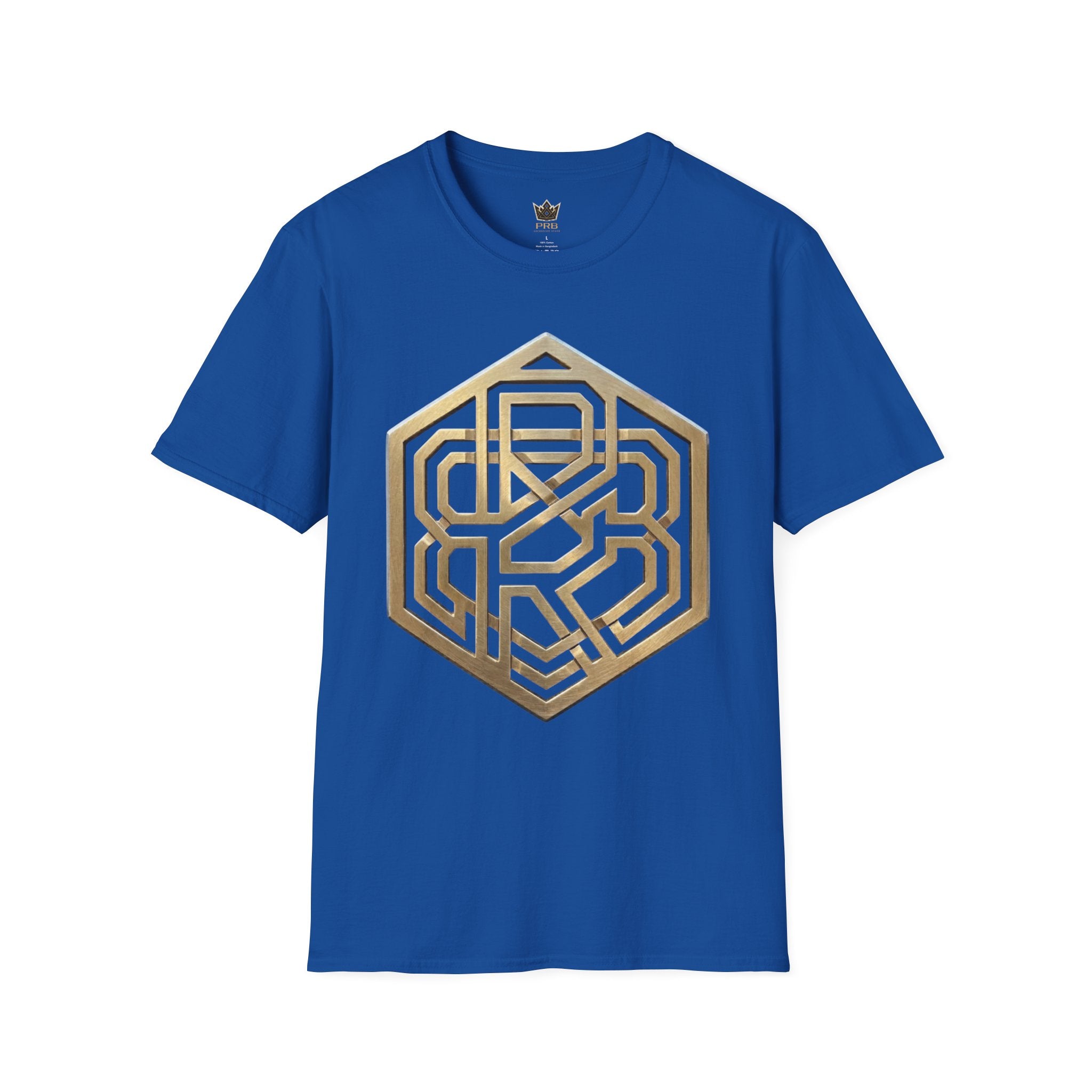 Power Runs Black PRB Geometric Gold Hexagon T-Shirt — Modern Maze Logo Tee by Power Runs Black