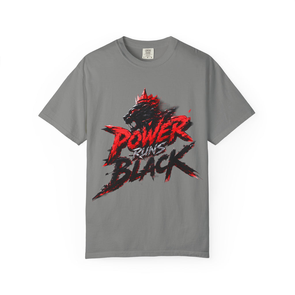 Power Runs Black T-shirt | Wolf Silhouette, Red Black Graphic Tee by Power Runs Black