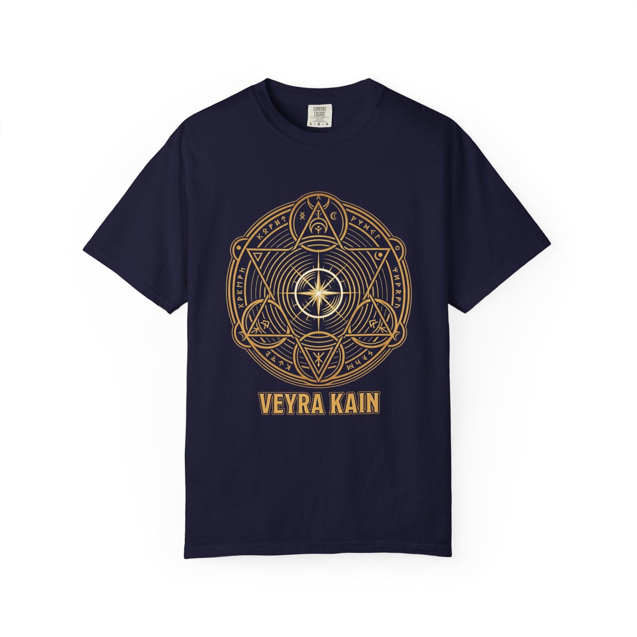 Power Runs Black PRB — Veyra Kain Geometric Sigil Tee with “Too Much Becomes Ruin” Graphic T-Shirt by Printify