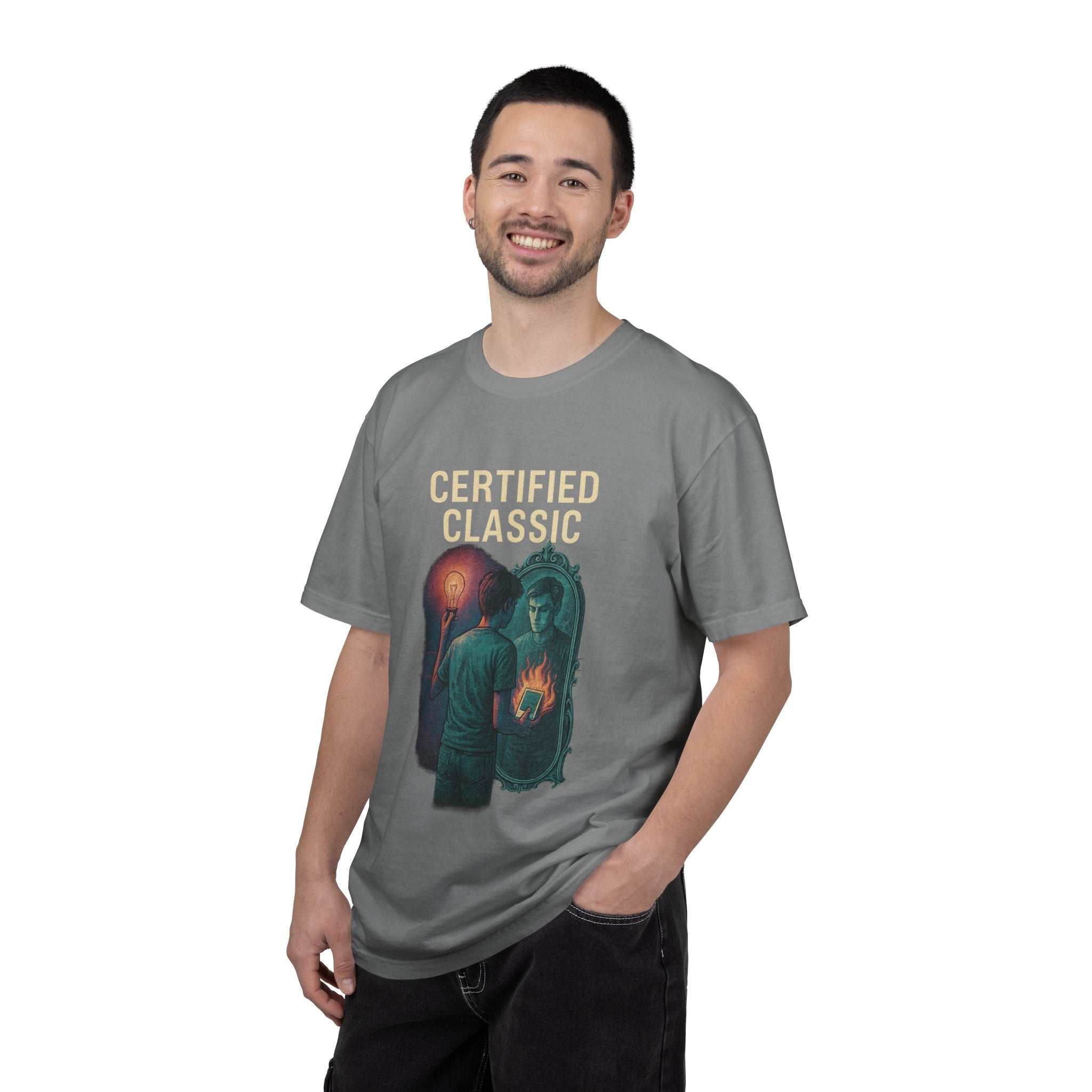 PRB Certified Classic Mirror Illustration T-shirt | Retro Mystic Artwork by Power Runs Black