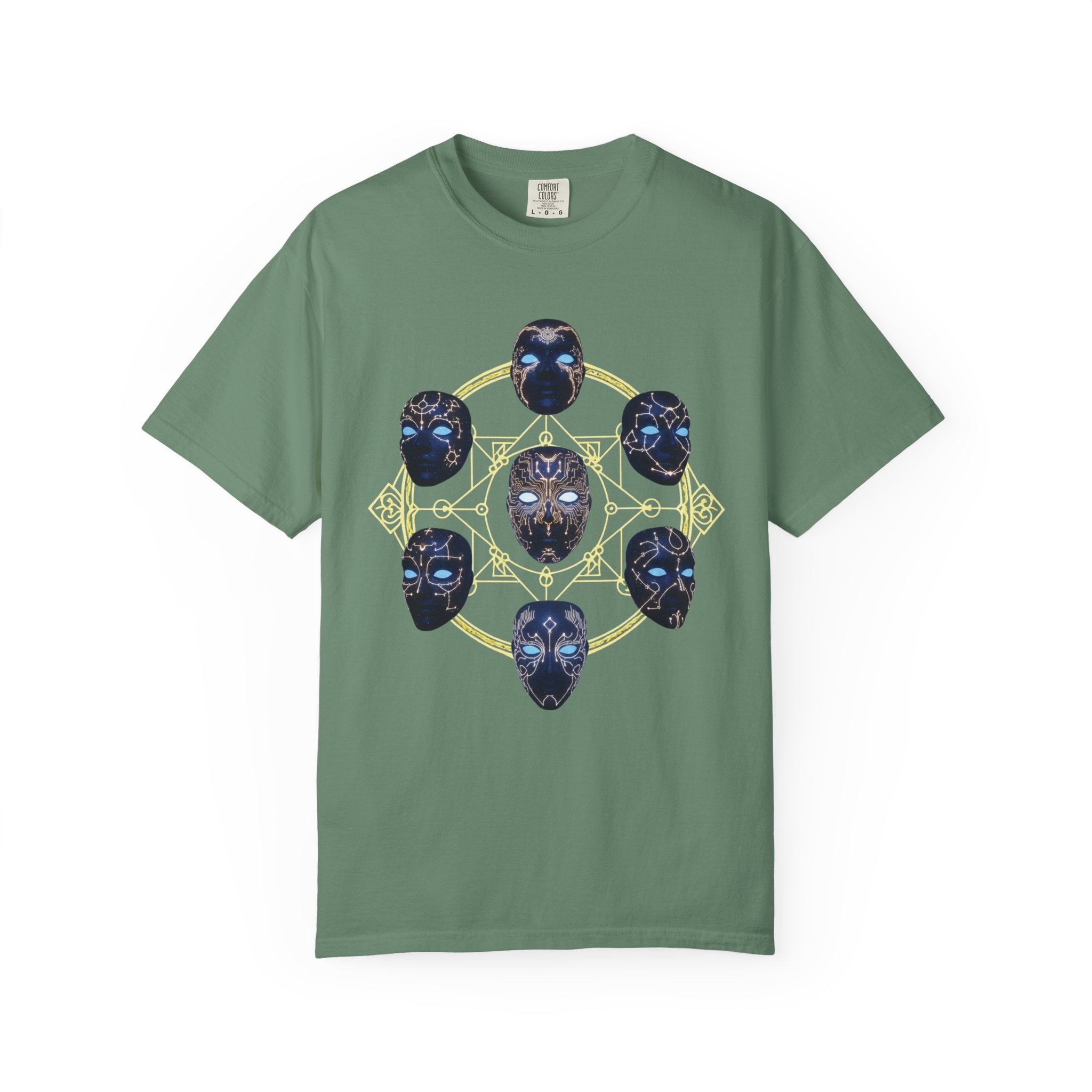 PRB Tribal Mask Circle Graphic Tee, Spiritual Afrocentric Art by Printify