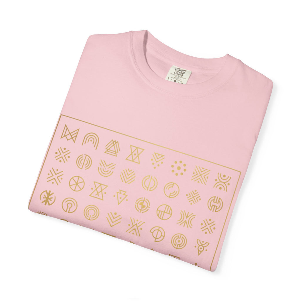 Power Runs Black PRB Symbol Grid T-Shirt — Minimal Gold Icon Graphic Tee by Printify