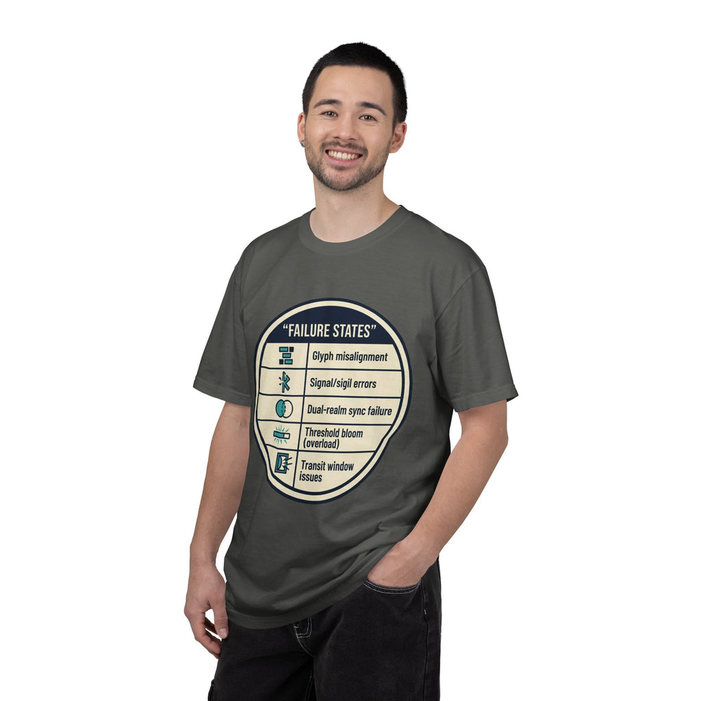Power Runs Black PRB Failure States T-Shirt — Sci‑Fi Status Badge Graphic Tee by Printify
