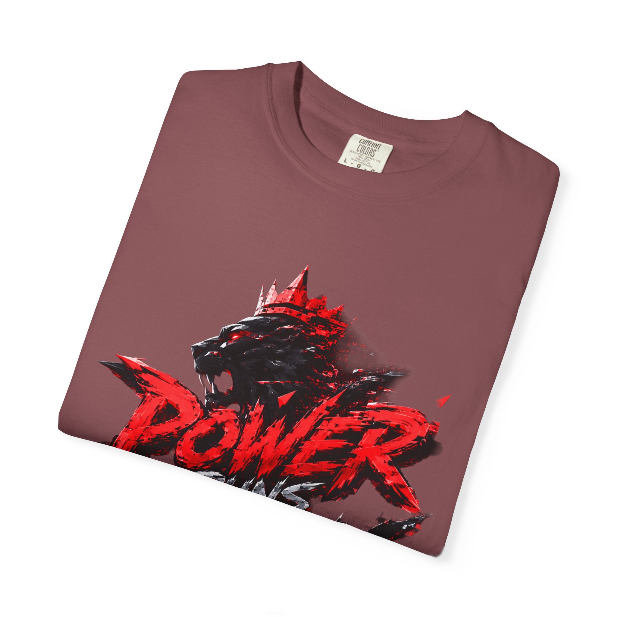 Power Runs Black T-shirt | Wolf Silhouette, Red Black Graphic Tee by Power Runs Black