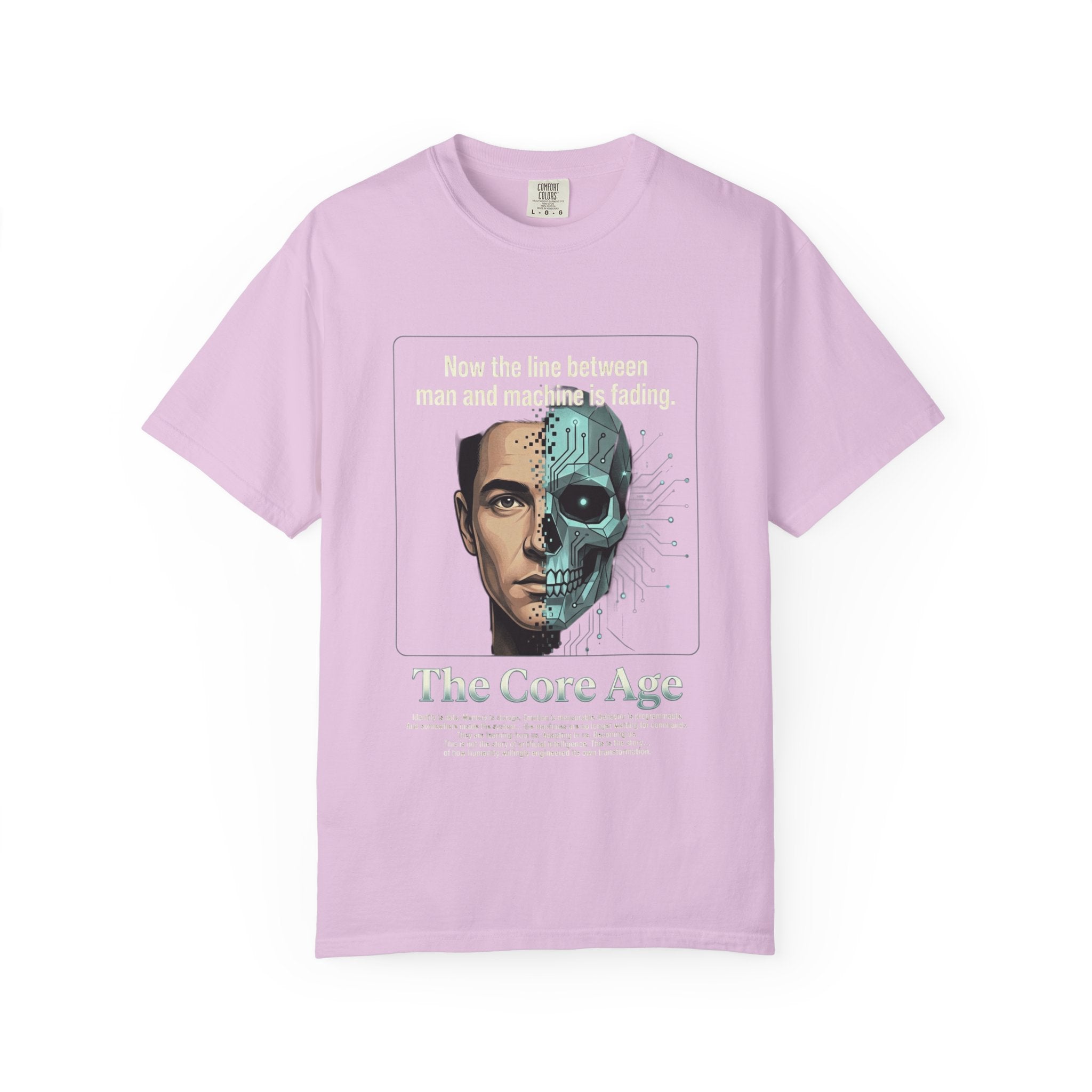 Power Runs Black AI Fusion Graphic T-Shirt — "The Core Age" Split Face Design by Power Runs Black