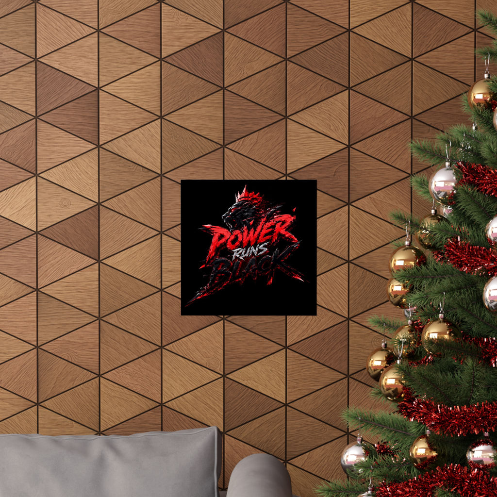 Power Runs Black Matte Poster — Red Panther Skull Graphic Wall Art by Power Runs Black