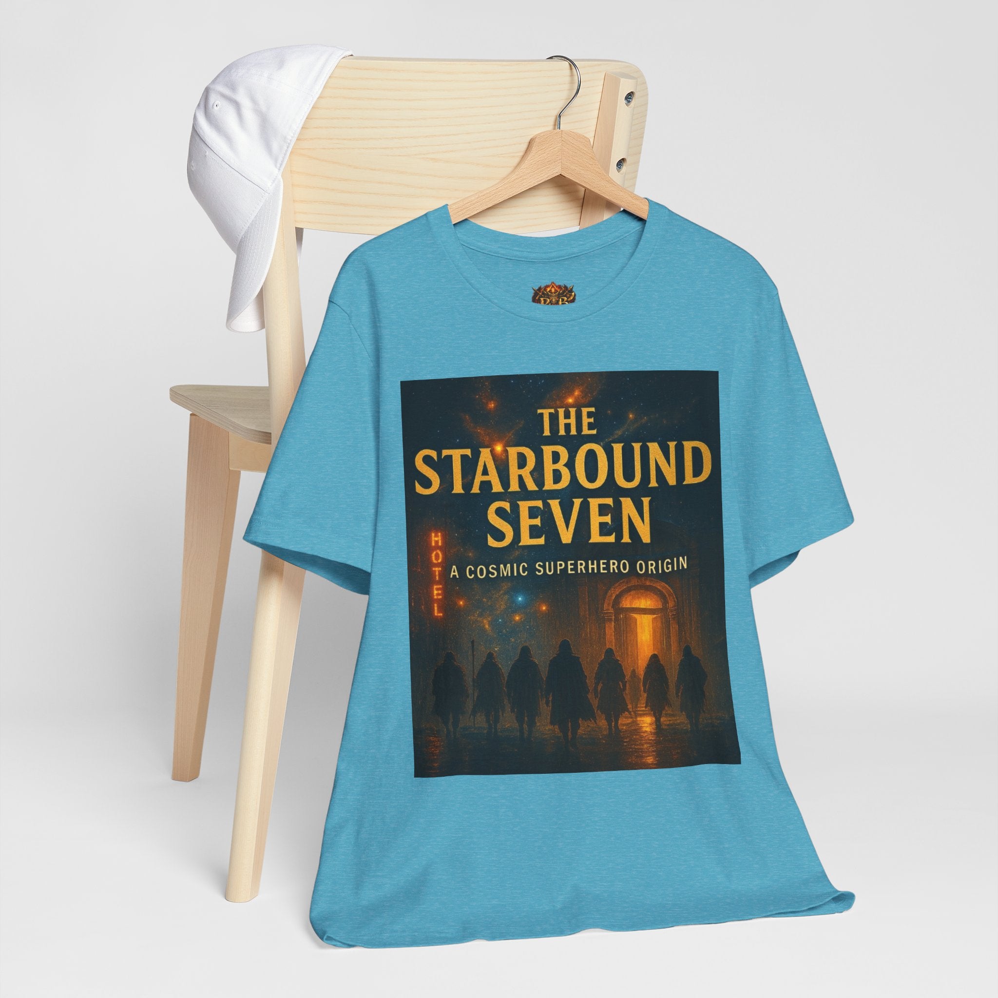 Power Runs Black PRB The Starbound Seven Tee – Retro Cosmic Superhero Poster Shirt by Power Runs Black