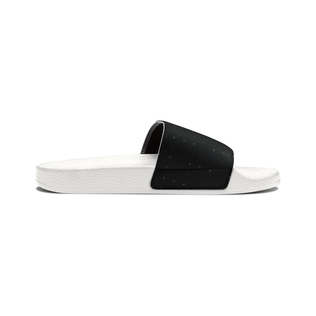 Power Runs Black Slide Sandals - Black Mythical Crest Logo Slides for Men by Power Runs Black