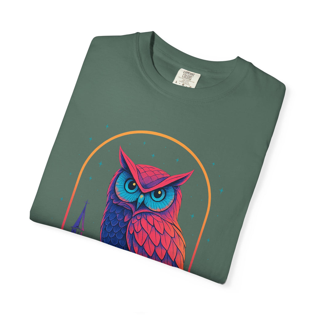PRB Neon Owl Illustration T-Shirt | Night Church Graphic Tee by Power Runs Black