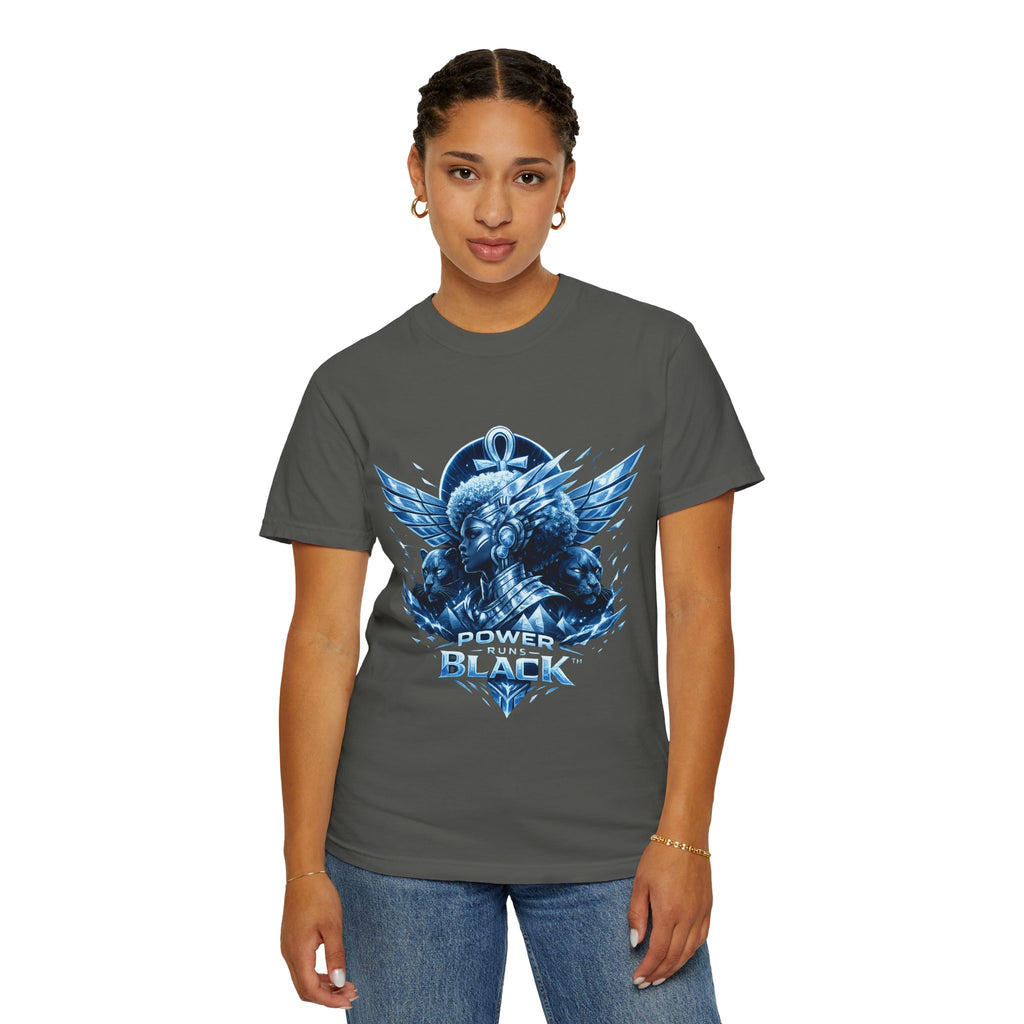 Power of Black Graphic T-Shirt — Egyptian Ankh Warrior Design by Power Runs Black