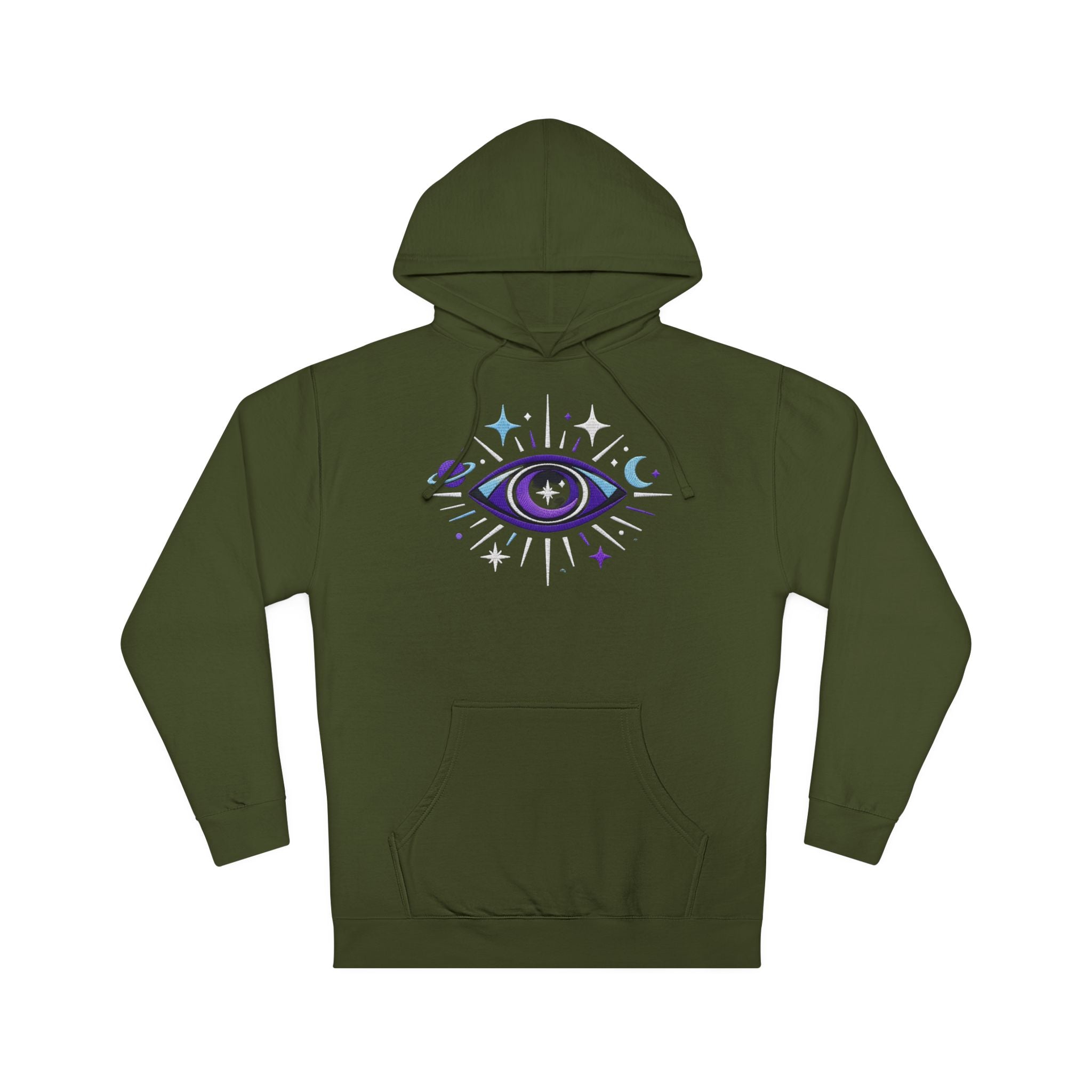PRB Mystic Purple All-Seeing Eye Hoodie | Celestial Stars Moon by Power Runs Black