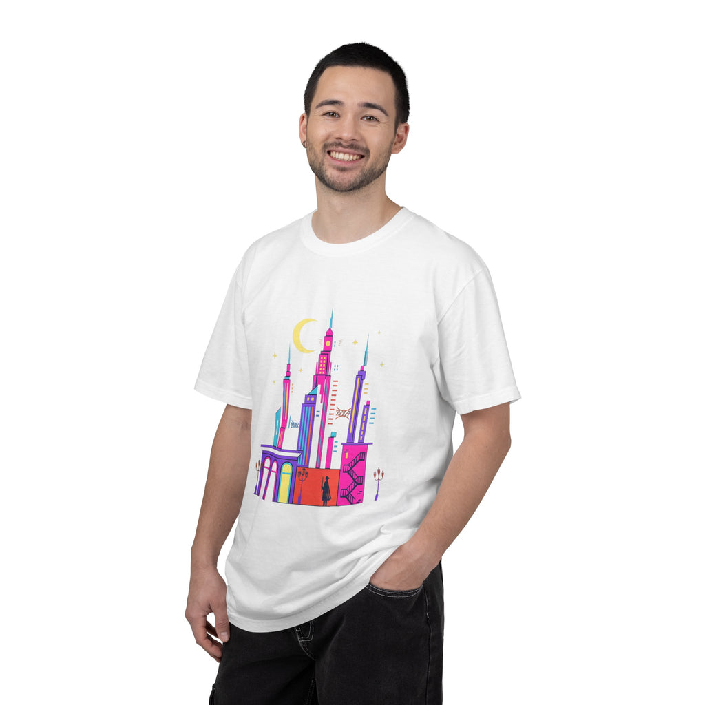 PRB Neon City Skyline T-shirt | Vibrant Urban Nightscape Tee by Power Runs Black