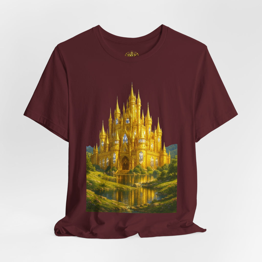 PRB Golden Fantasy Castle Tee | Magical Kingdom Illustration, Fairytale Scene by Power Runs Black