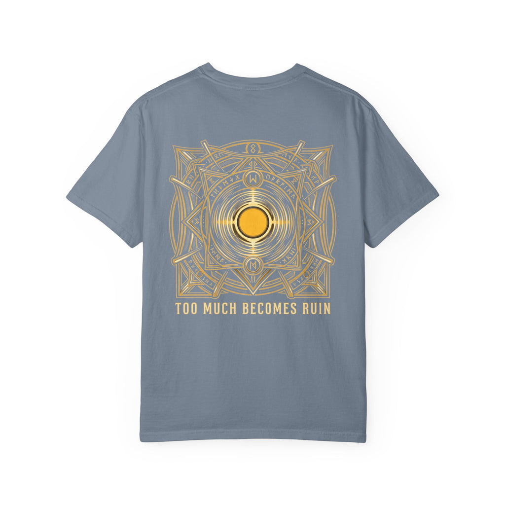 Power Runs Black PRB — Veyra Kain Geometric Sigil Tee with “Too Much Becomes Ruin” Graphic T-Shirt by Power Runs Black