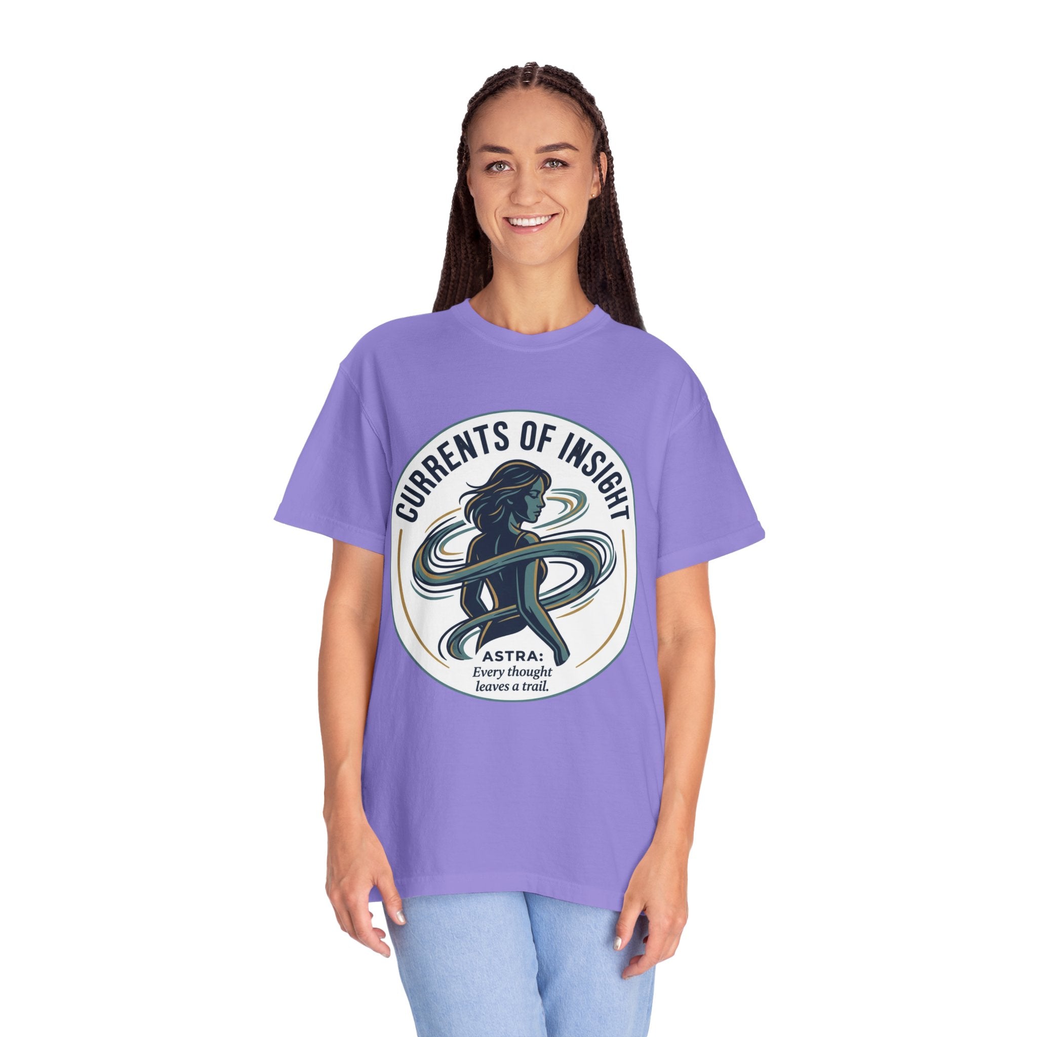 Power Runs Black Currents of Insight T-Shirt — 'Astra: Every thought leaves a trail' Graphic Tee by Power Runs Black