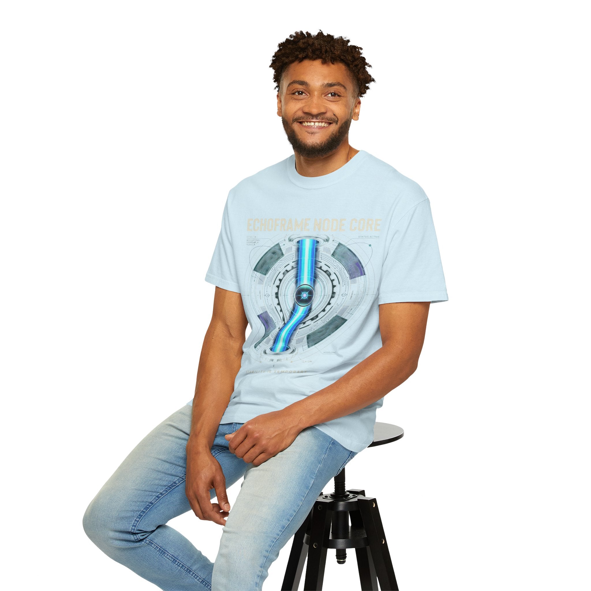 Power Runs Black PRB Echoframe Node Core T-Shirt — Futuristic Tech Graphic Tee by Power Runs Black