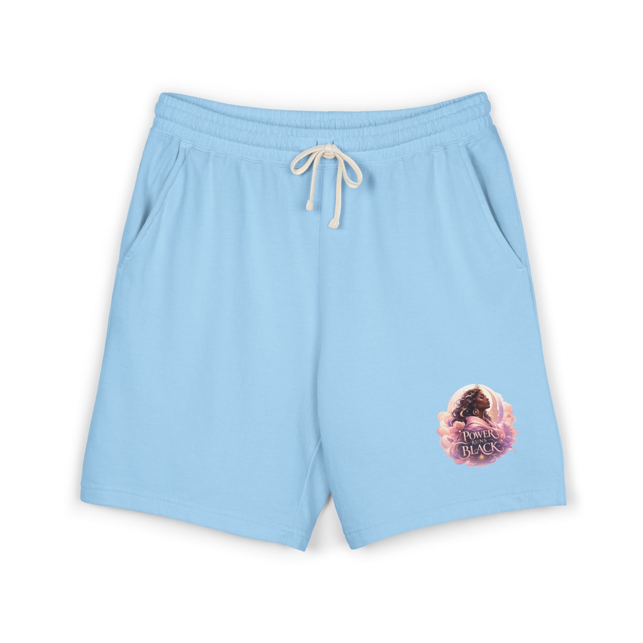Power Runs Black Spirit Graphic Sweat Shorts — Cozy Lightweight Fleece Lounge Shorts by Printify