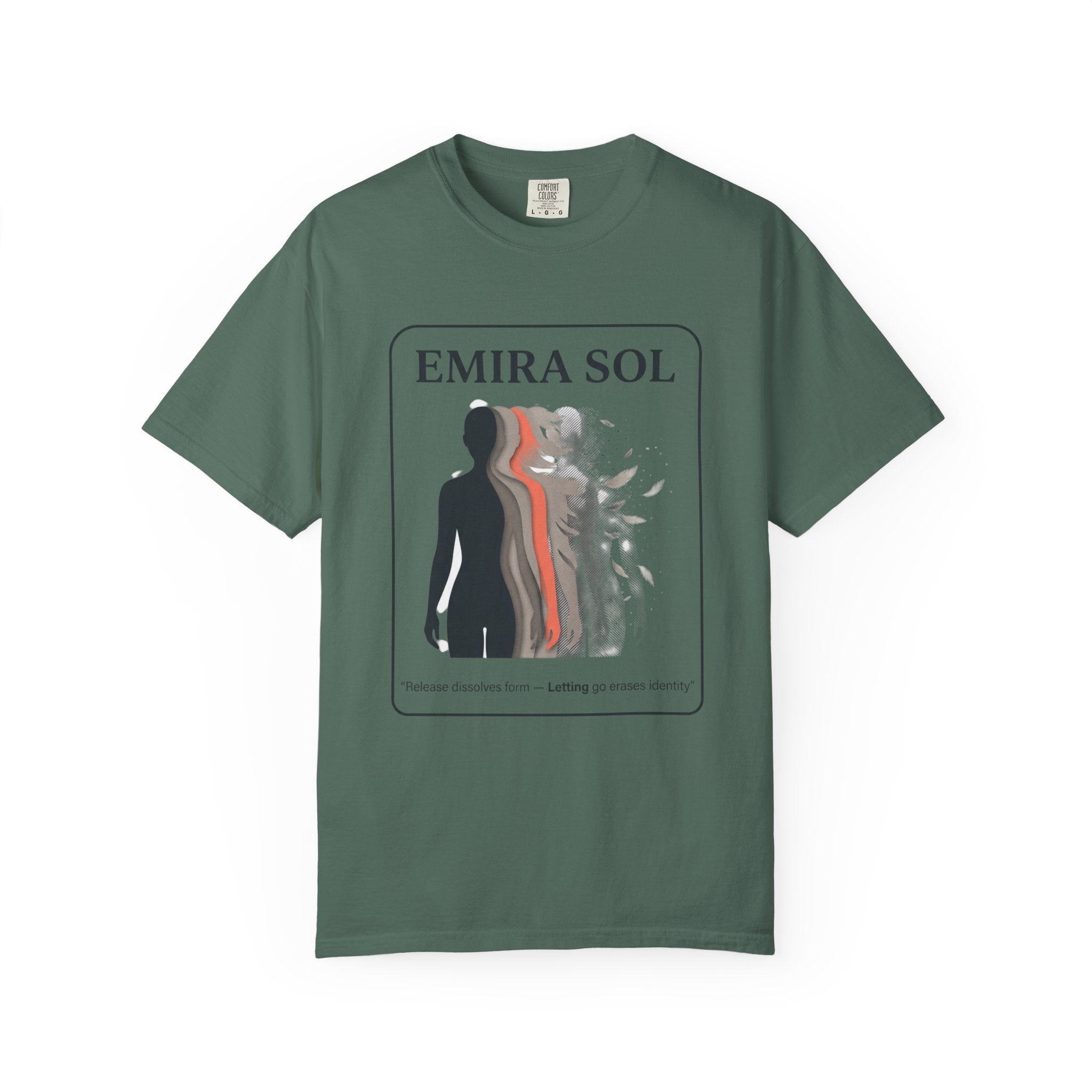 Power Runs Black PRB Emira Sol Graphic T-Shirt — Silhouette Art "Release Shadows" Tee by Printify