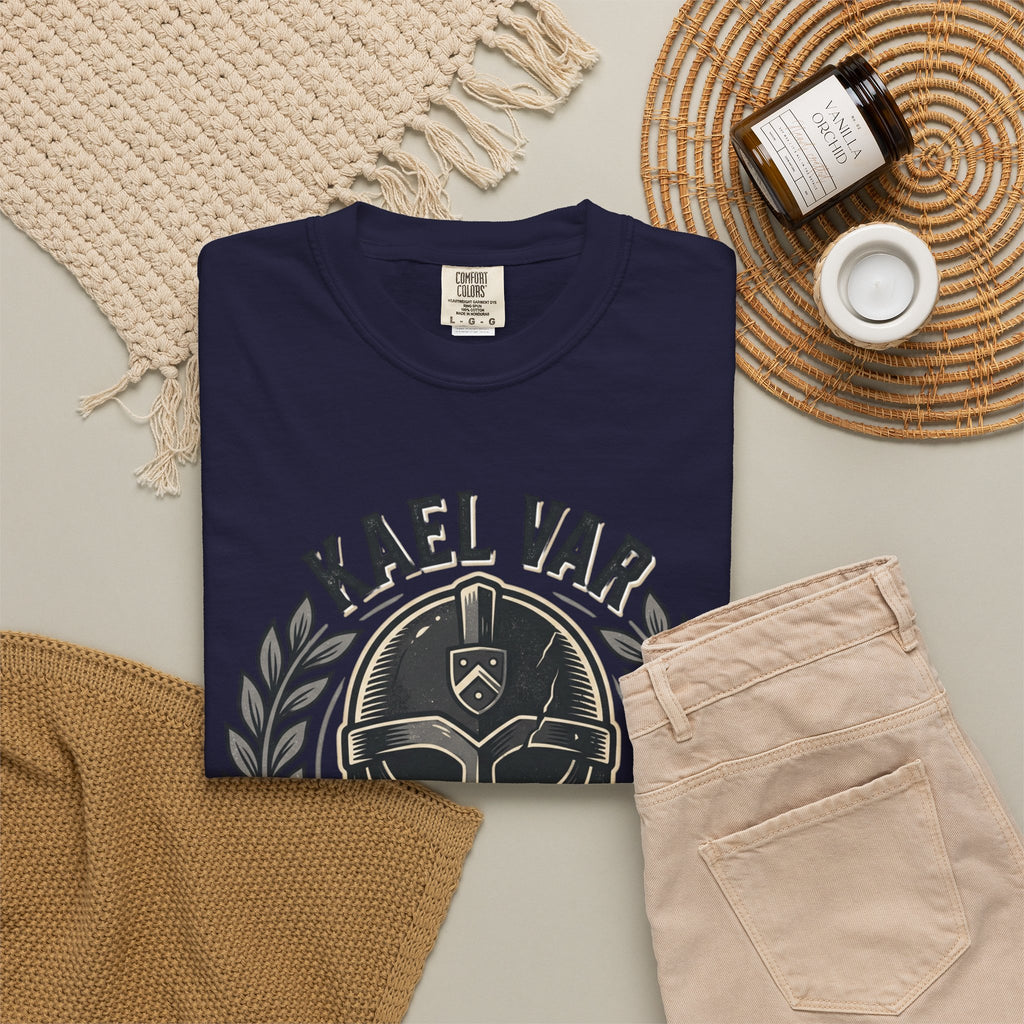 Power Runs Black PRB Kael Var Helmet Graphic T-Shirt — "Protection Hardens Form" Warrior Tee by Printify