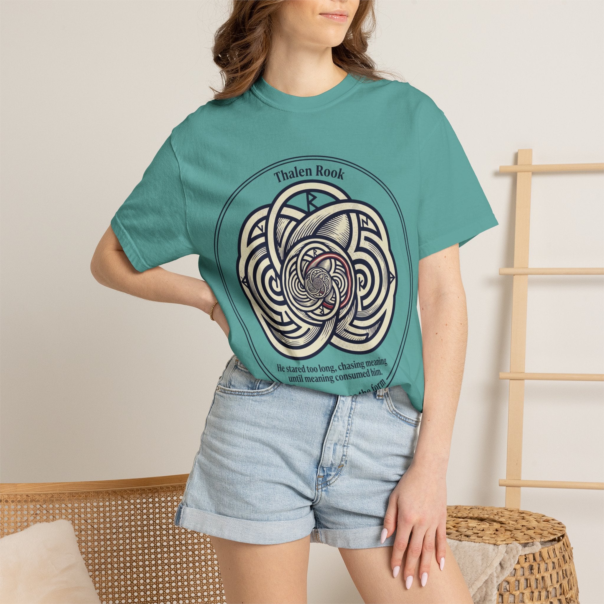 Power Runs Black PRB Thalen Rook Celtic Knot Graphic T-Shirt — "He stared too long..." Quote Tee by Power Runs Black