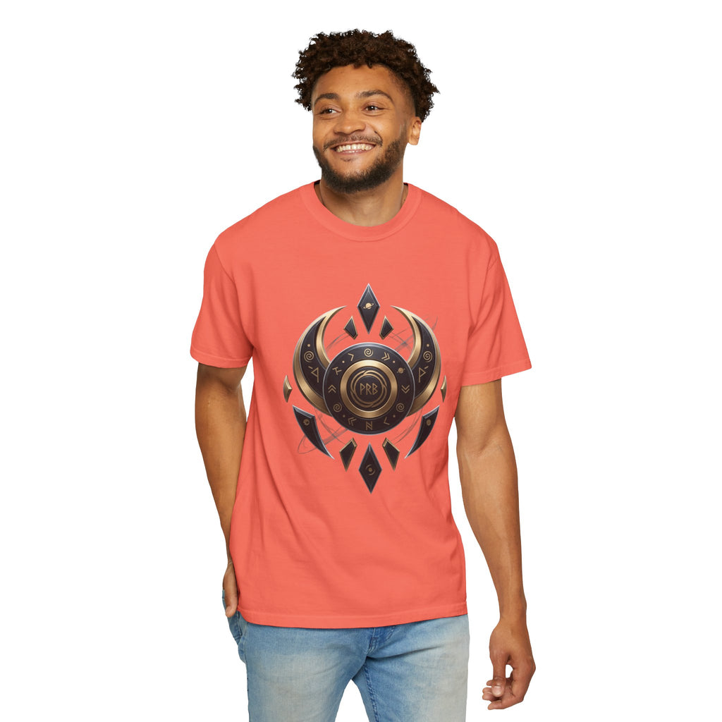 Power Runs Black Mystic Compass Disc T-Shirt — Geometric Gold & Black Emblem Tee by Printify