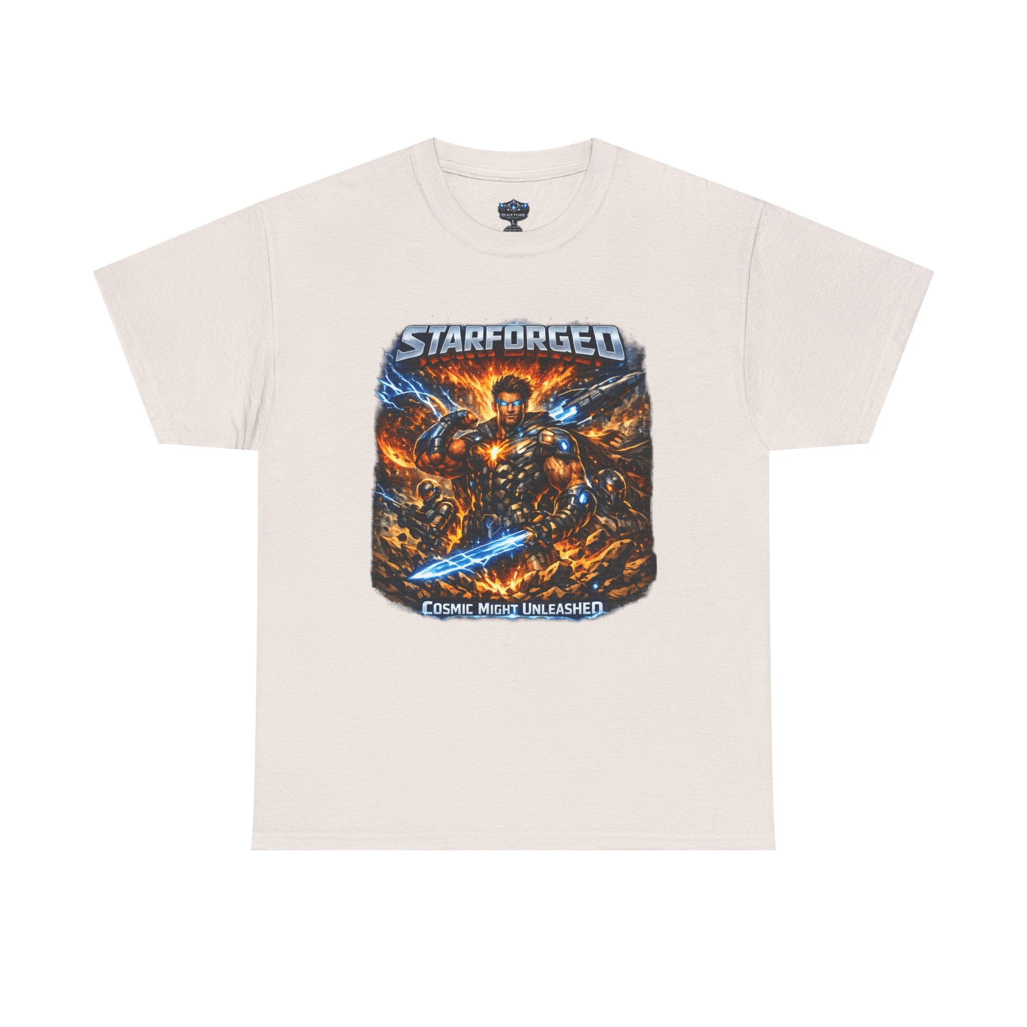 Starforged Flex : Cosmic Might Unleashed Illustration Graphic T by Power Runs Black