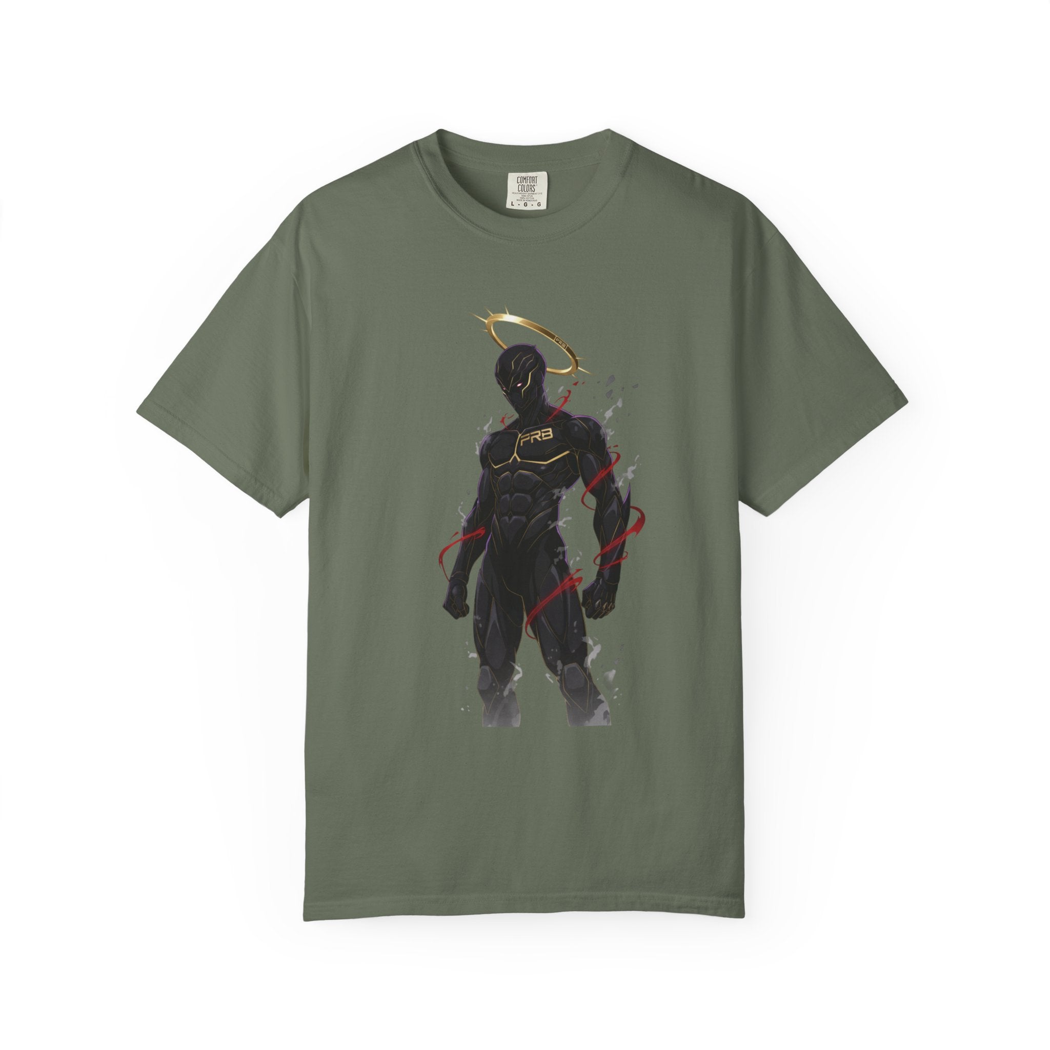 PRB Shadow Hero Graphic T-Shirt — Haloed Vigilante Illustration by Printify