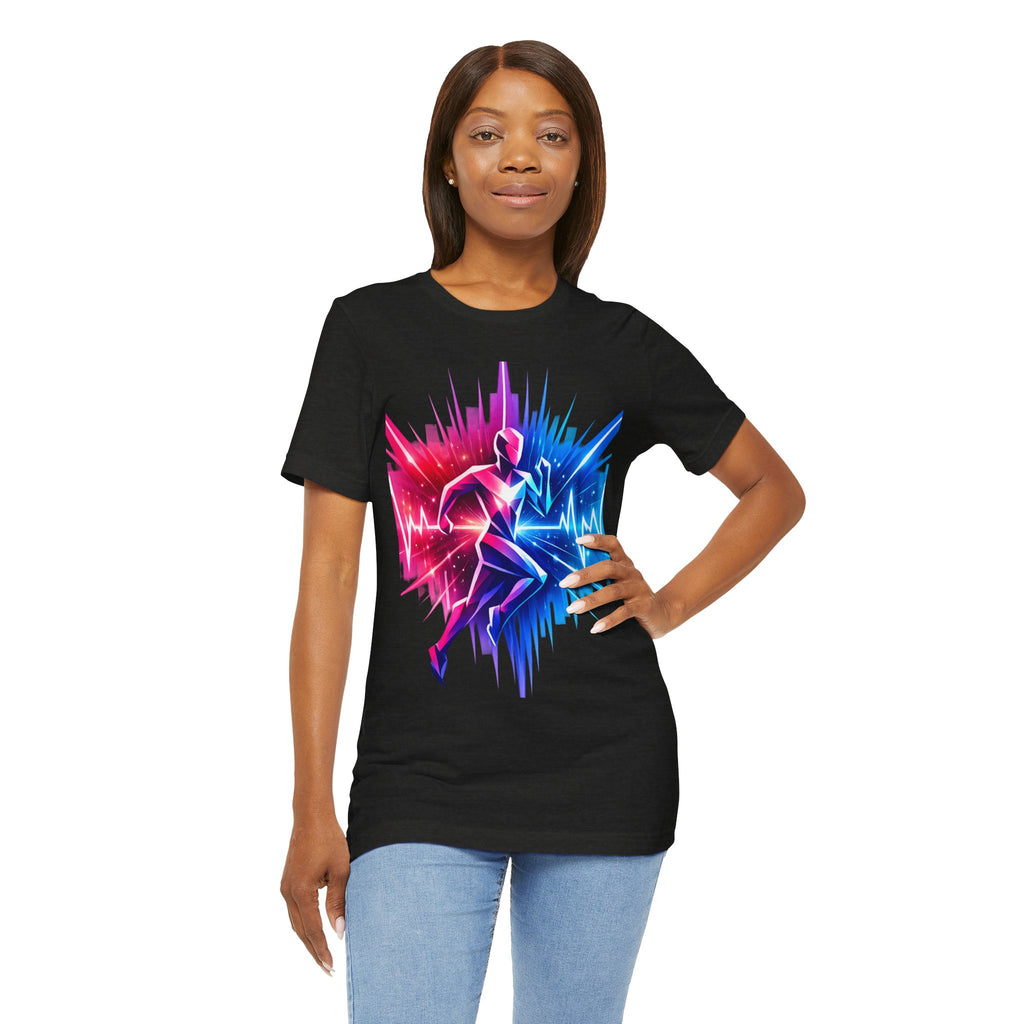 Power Runs Black PRB Running Pulse Graphic Tee — Neon Runner Heartbeat Sports T‑Shirt by Power Runs Black
