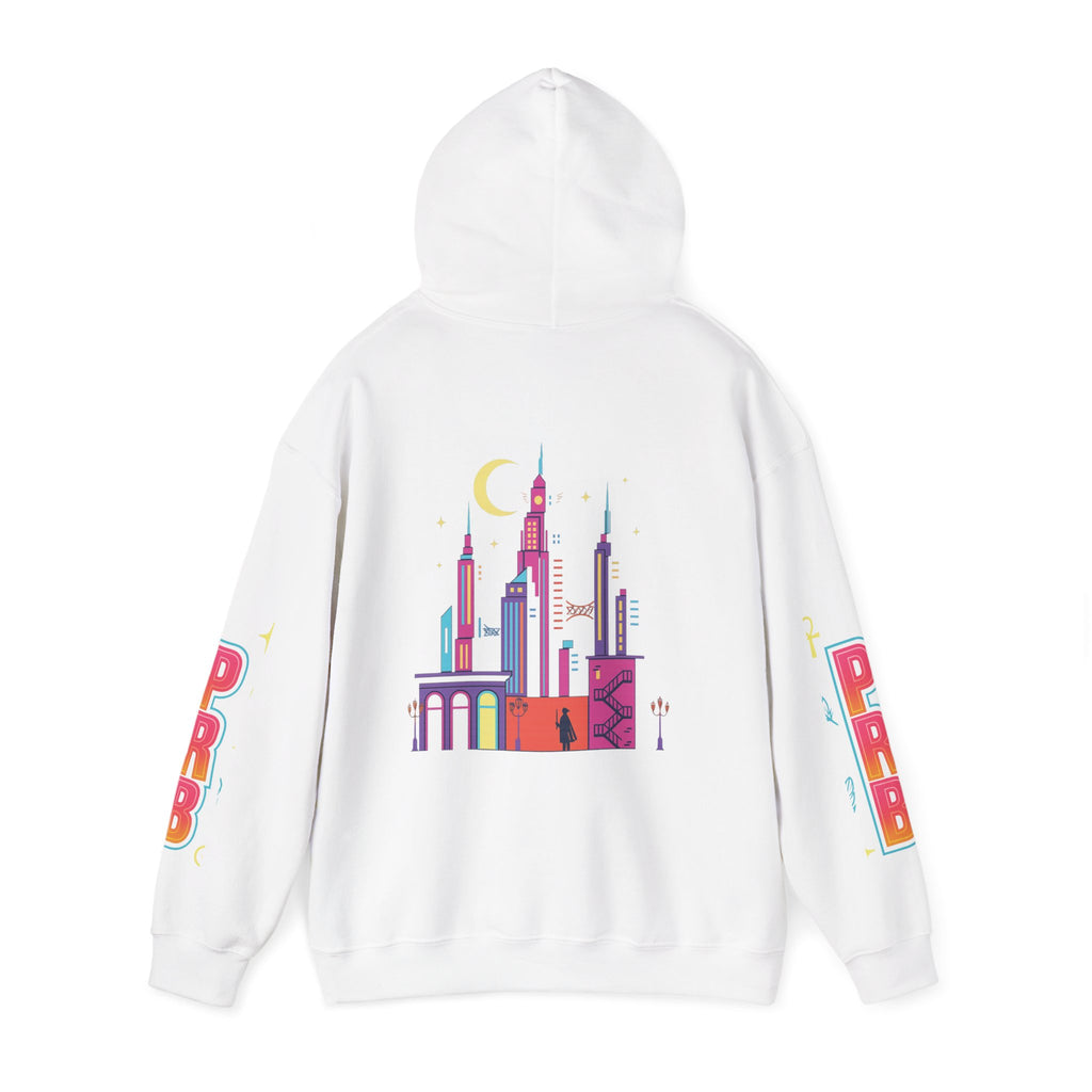 PRB Graphic Hoodie — Colorful Cityscape Pullover by Power Runs Black