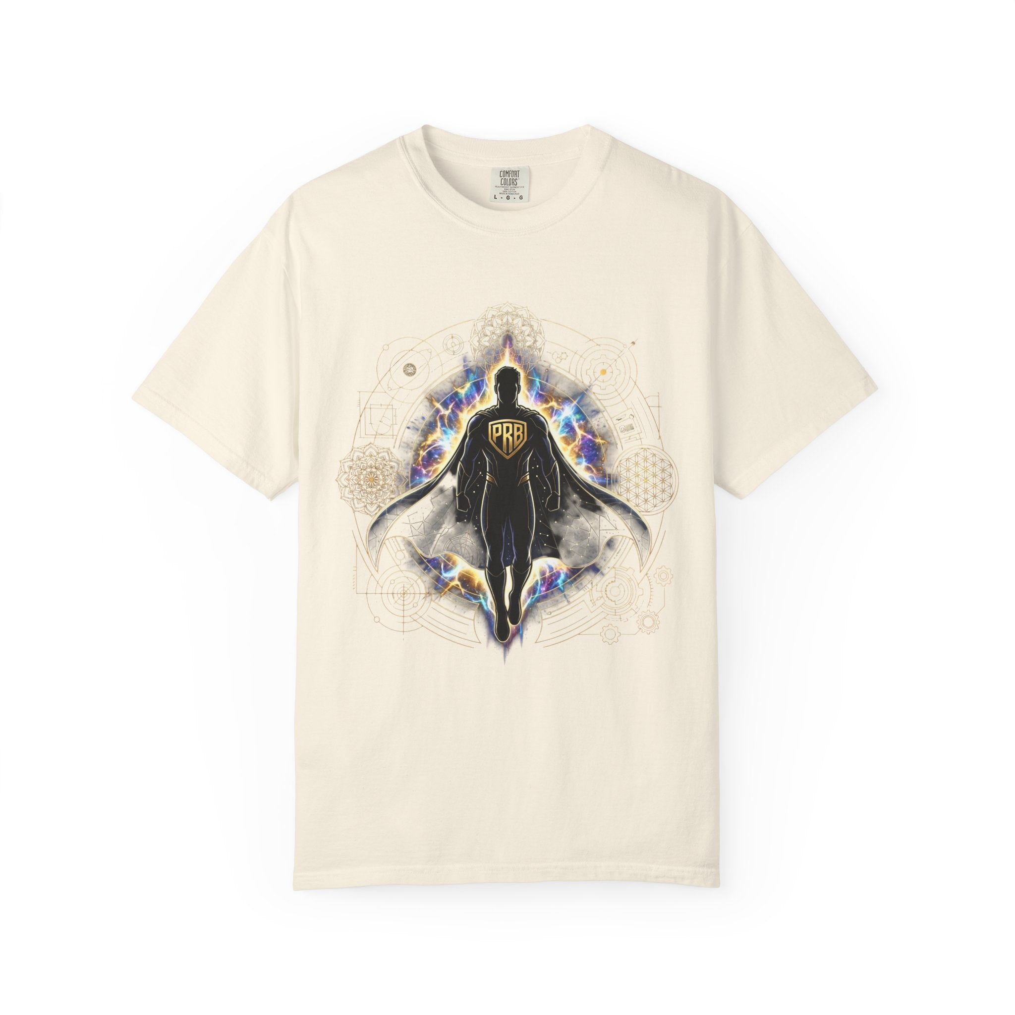 PRB Mystic Cloaked Hero Graphic T-Shirt | Cosmic Aura Geometric Streetwear Tee by Printify
