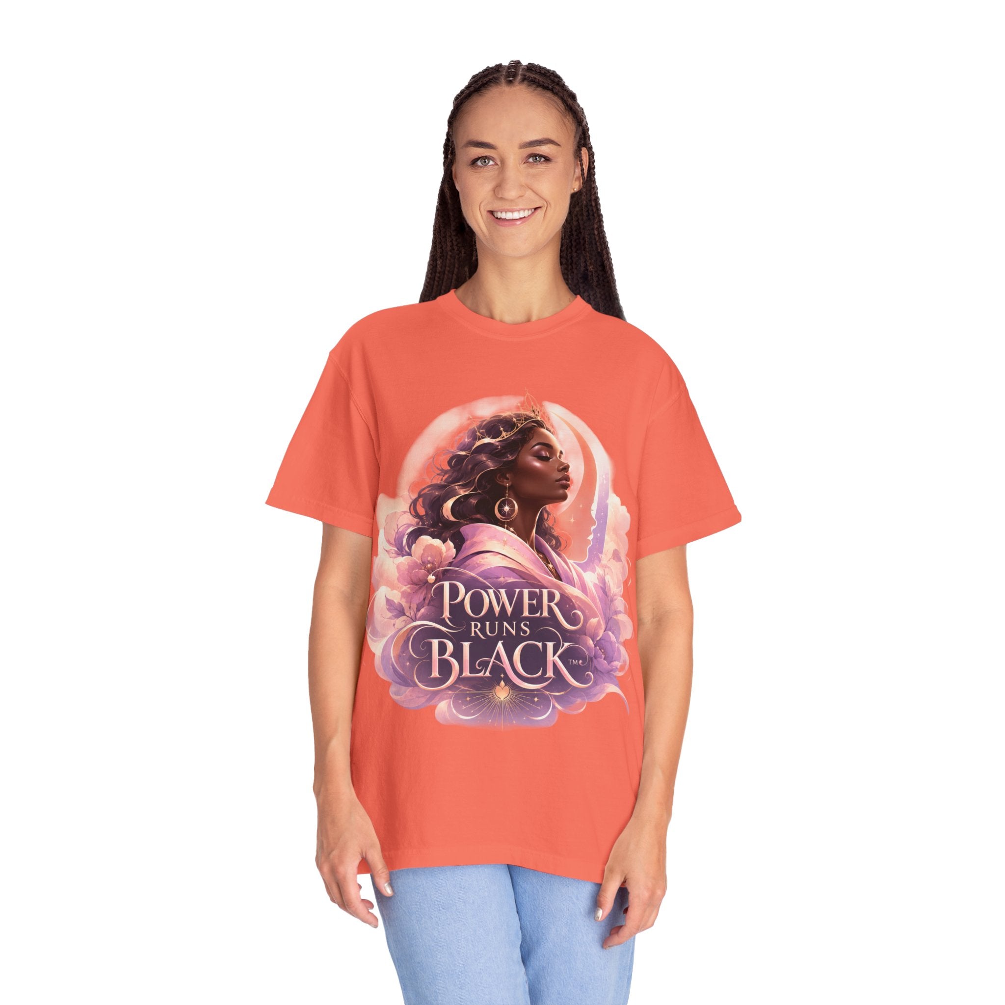 Power Runs Black graphic tee | Black woman portrait, Afro empowerment shirt by Power Runs Black