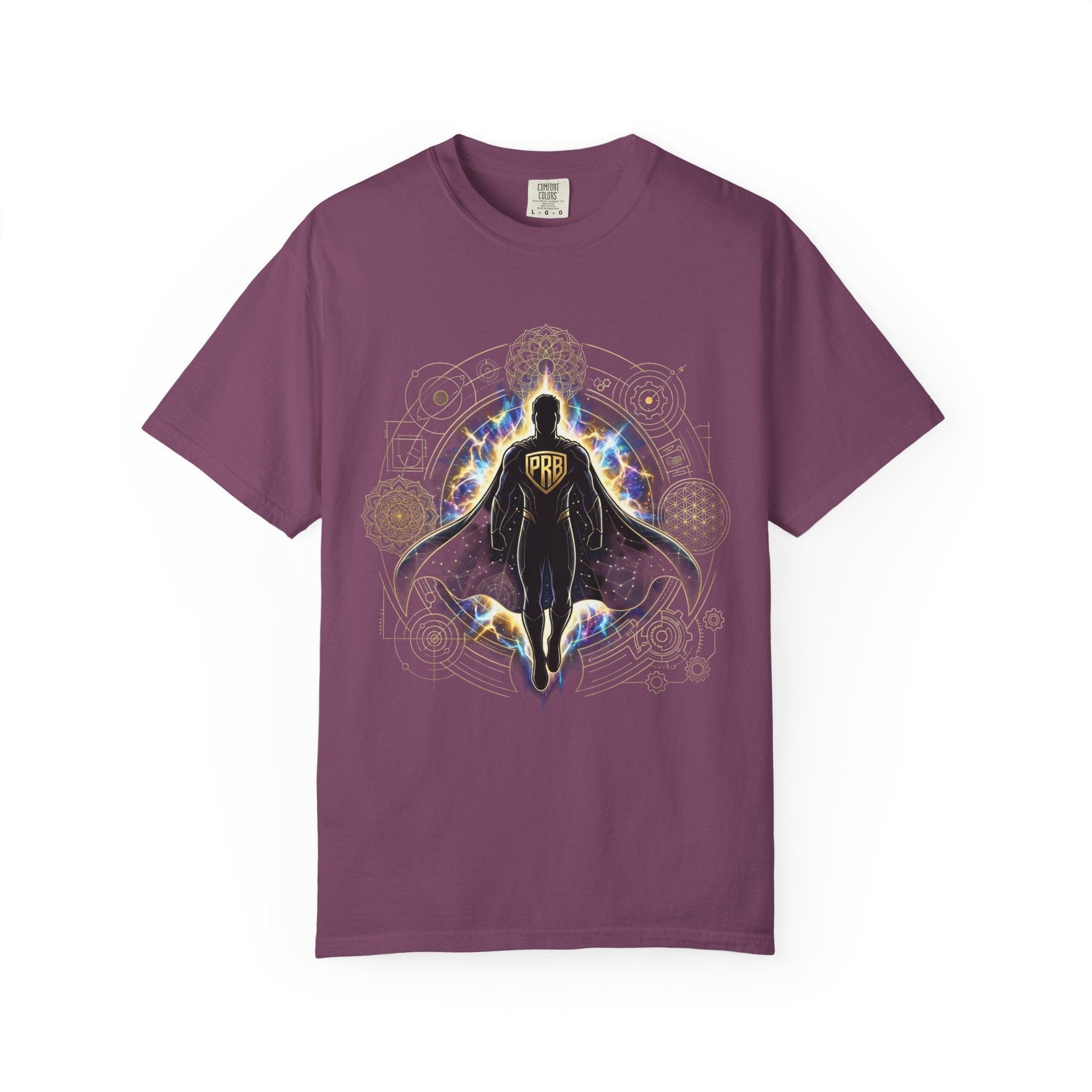 PRB Mystic Cloaked Hero Graphic T-Shirt | Cosmic Aura Geometric Streetwear Tee by Printify