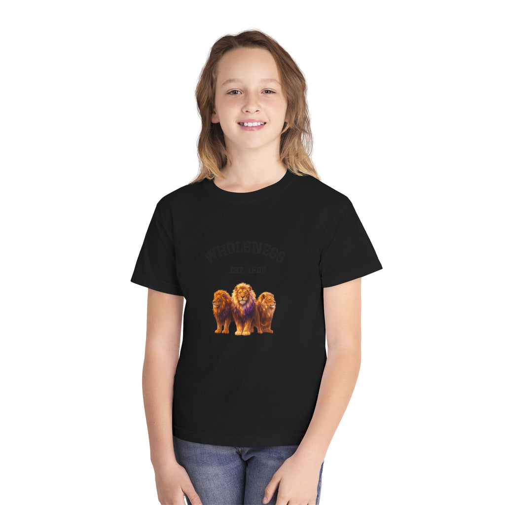 PRB Youth Tee — "Wholeness Est. 1995" Lion Graphic Kids Shirt by Power Runs Black