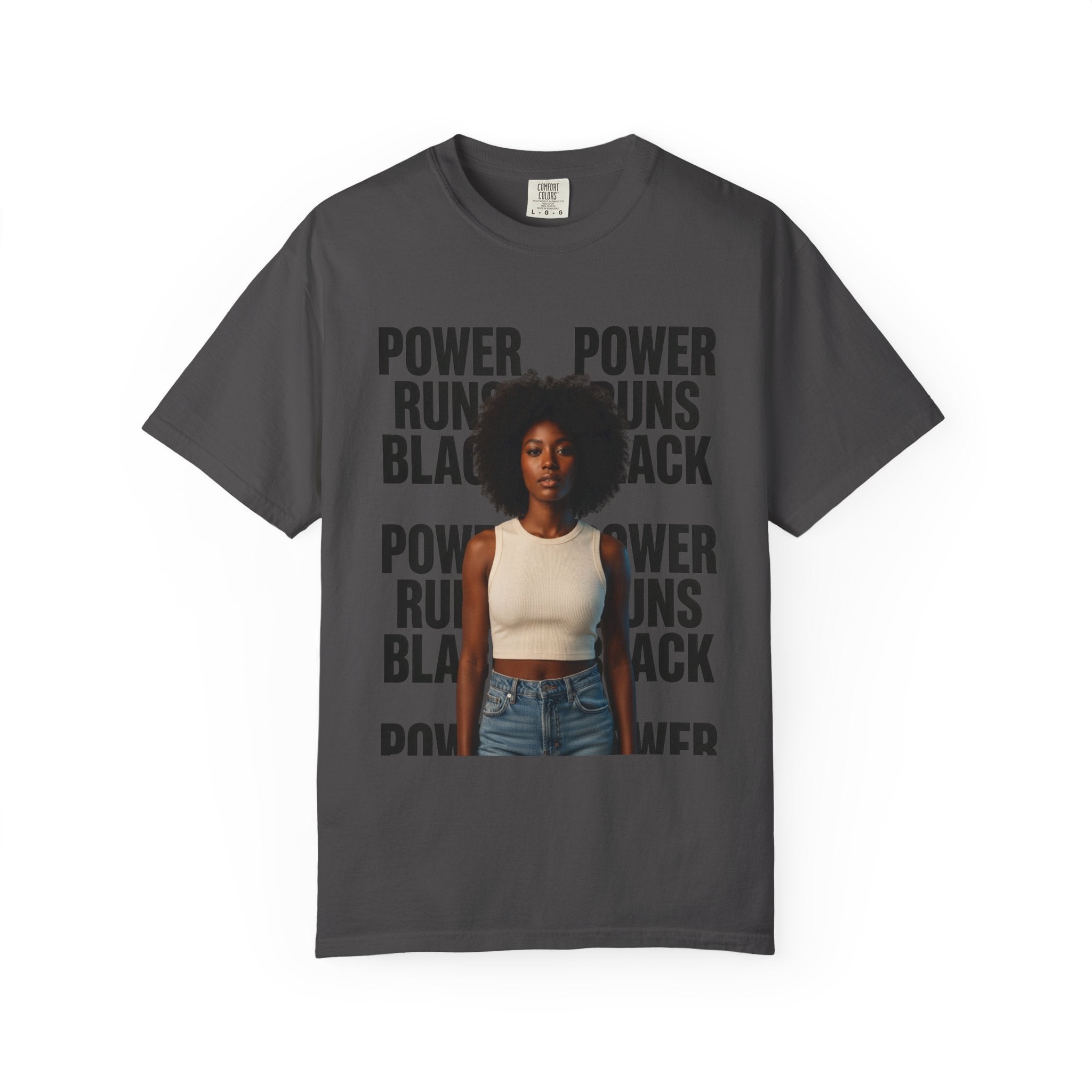 PRB Power Runs Black T-Shirt — Empowerment Portrait Tee by Power Runs Black
