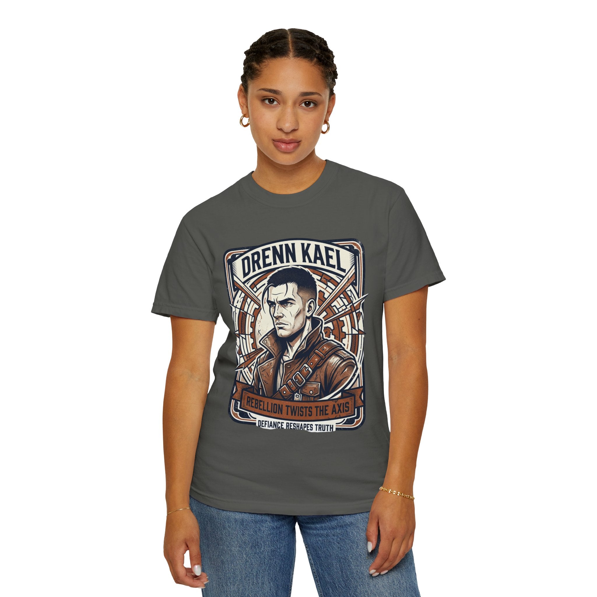Power Runs Black PRB Drenn Kael Portrait T-Shirt — "Rebellion Twists the Axis" Graphic Tee by Power Runs Black