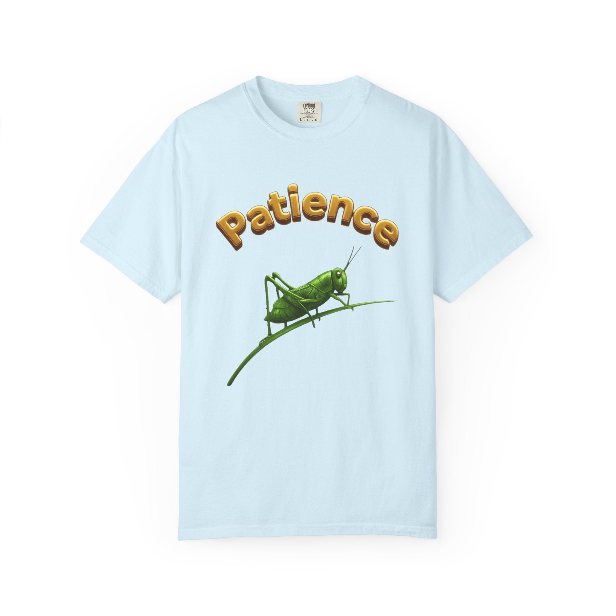 PRB Patience Grasshopper T-shirt | Green Grasshopper Illustration, Positive Quote by Printify