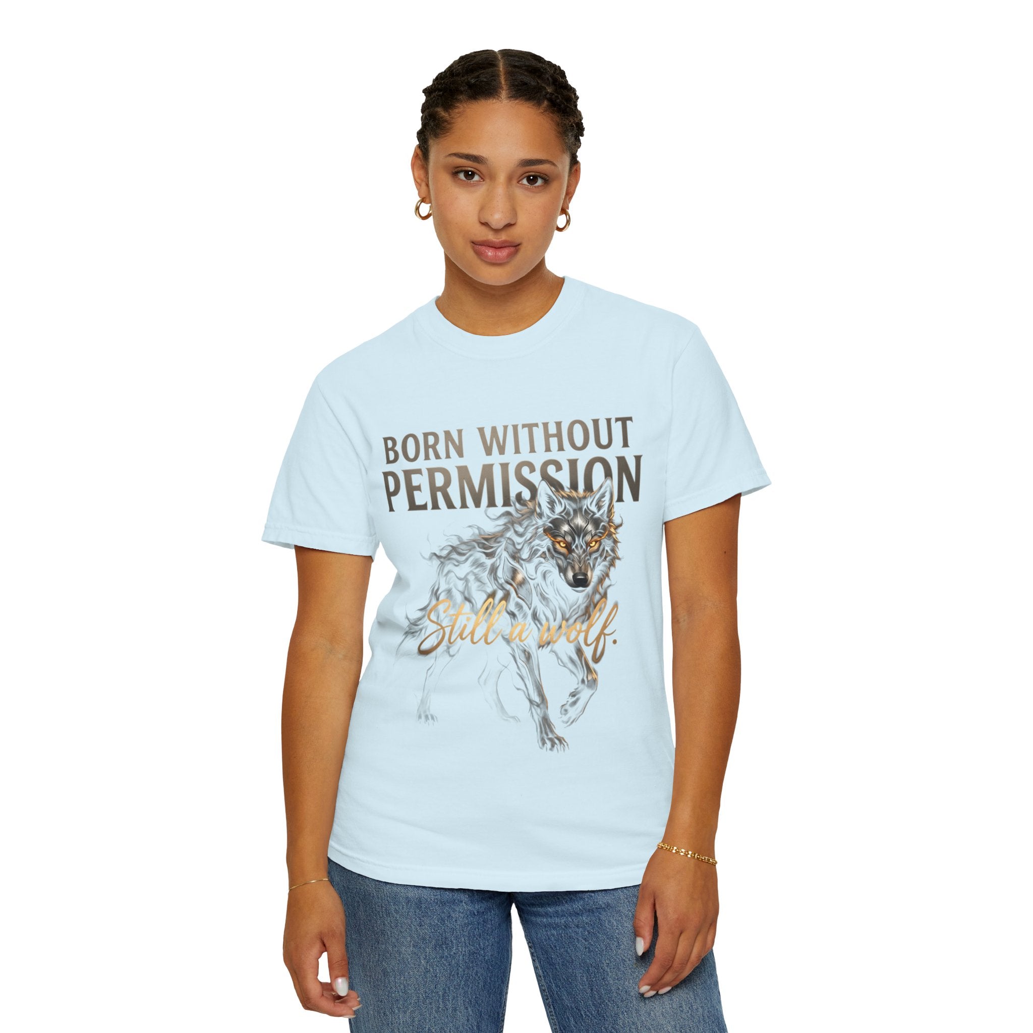 PRB Born Without Permission Wolf T-Shirt — Bold Wolf Graphic Tee by Printify
