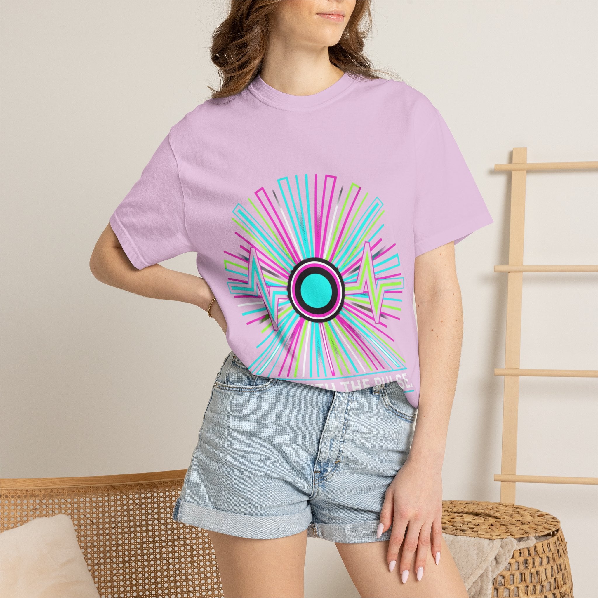 Power Runs Black PRB Electric "Move With Pulse" Graphic T-Shirt — Neon Sunburst Design by Printify