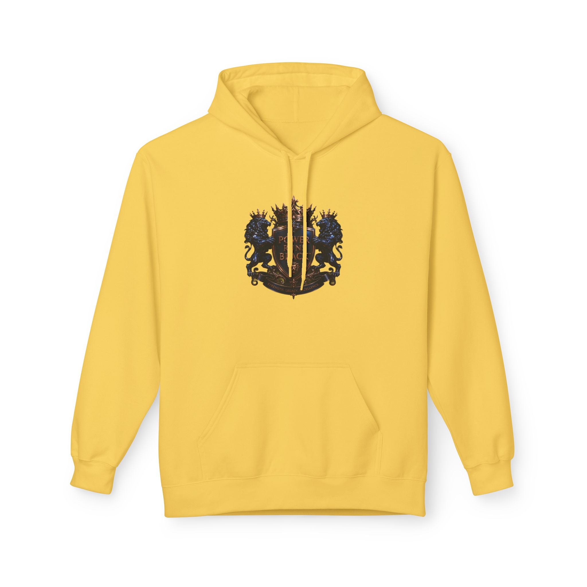 Power Runs Black crest hoodie | medieval shield with lions and wings by Power Runs Black