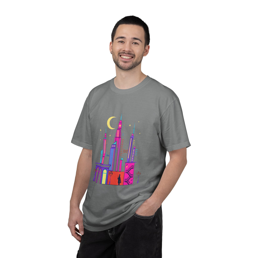 PRB Neon City Skyline T-shirt | Vibrant Urban Nightscape Tee by Power Runs Black