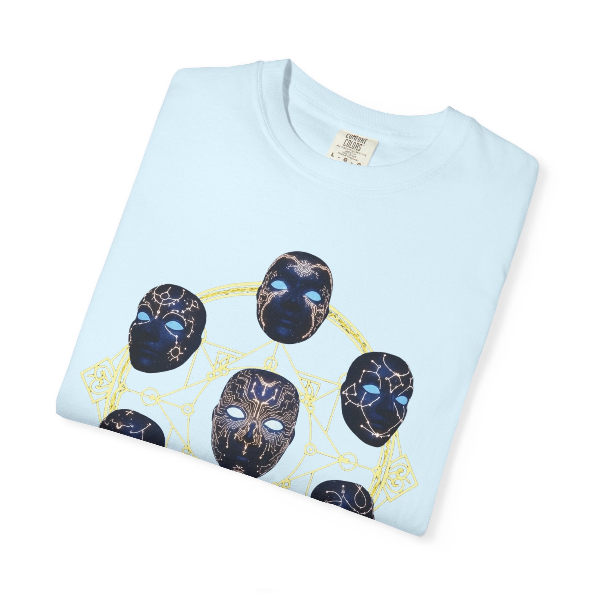 PRB Tribal Mask Circle Graphic Tee, Spiritual Afrocentric Art by Printify